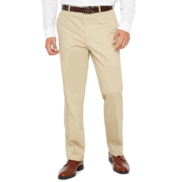 Men's Jf Stretch Cotton Khaki Flat-front Straight-leg Slim-fit Pants