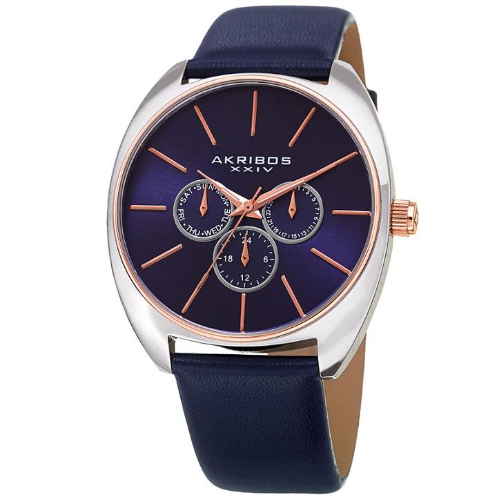 Akribos Xxiv Mens Blue Strap Watch-a-998bu