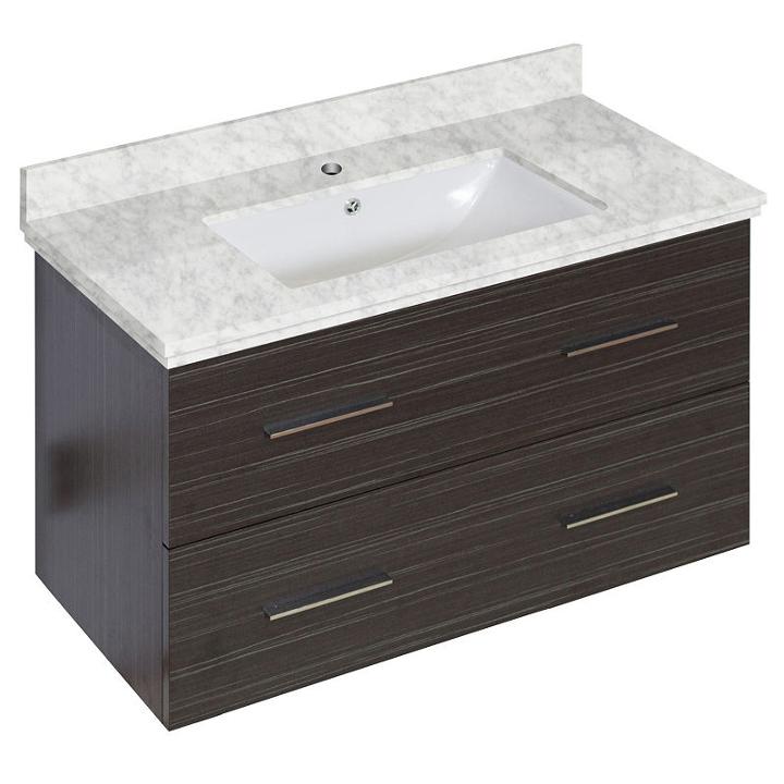 36-in. W Wall Mount Dawn Grey Vanity Set For 1 Hole Drilling Bianca Carara Top White Um Sink