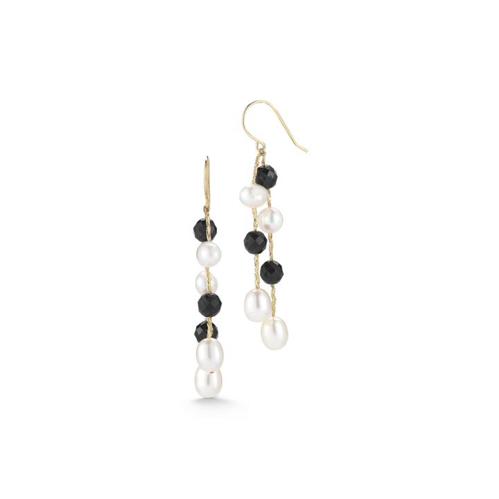 Cultured Freshwater Pearl And Dyed Onyx Linear Drop Earrings