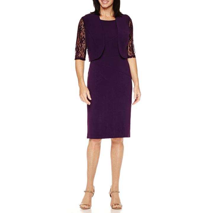 Maya Brooke Elbow-sleeve Lace Bolero Jacket Dress