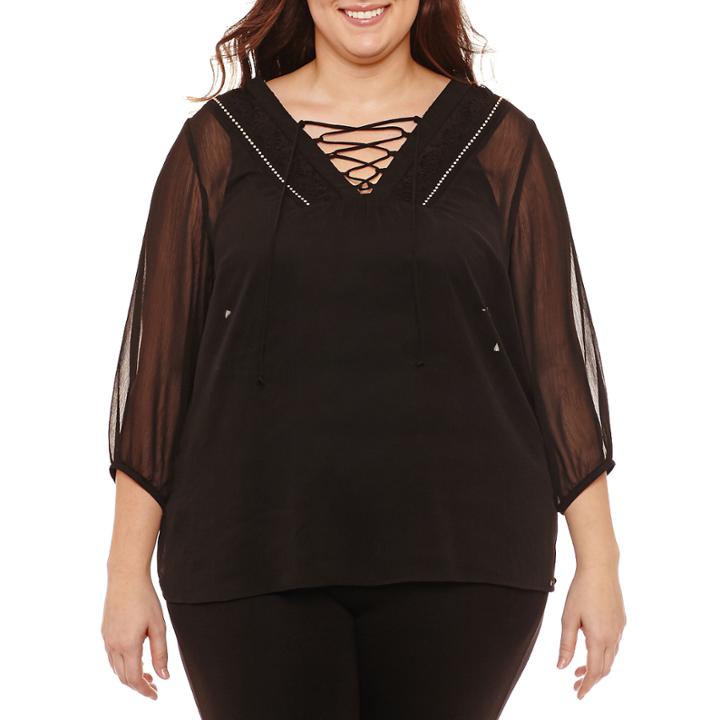Alyx 3/4 Sleeve V Neck Chiffon Blouse-plus