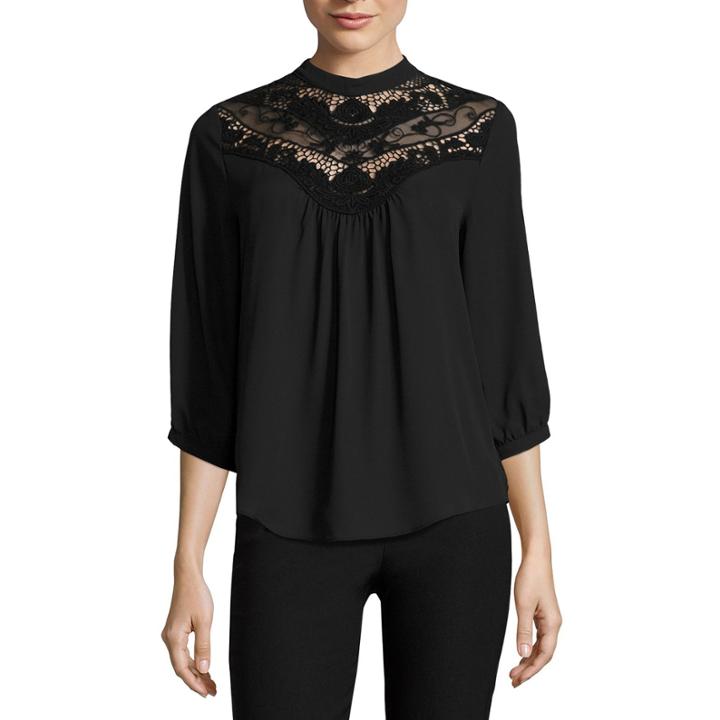 By & By Long Sleeve Mock Neck Crepe Blouse-juniors