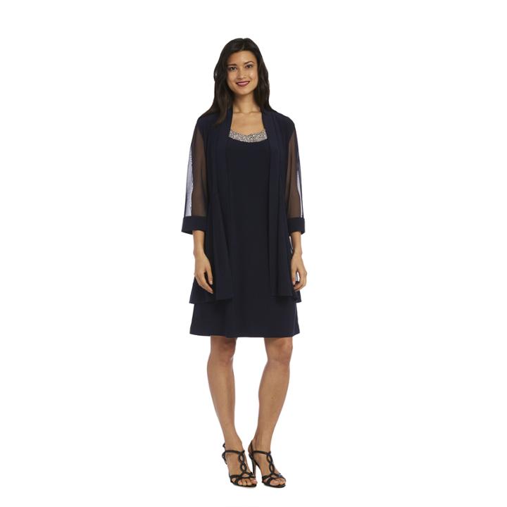 R & M Richards Panel Jacket 3/4 Sleeve Embellished Jacket Dress-petites