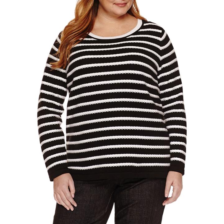 Liz Claiborne Long Sleeve Scoop Neck Pullover Sweater-plus
