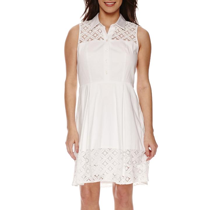 Studio 1 Sleeveless Eyelet Button-front Fit-and-flare Dress