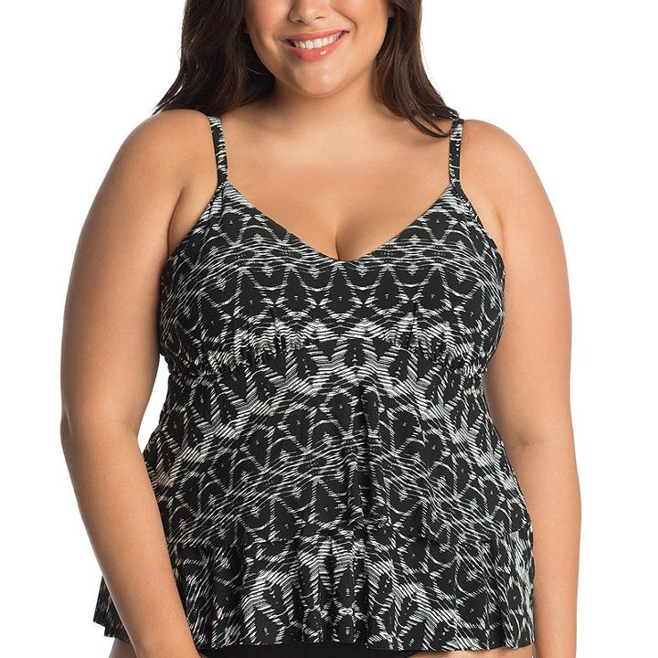 Trimshaper Control Diamond Tankini Swimsuit Top-plus