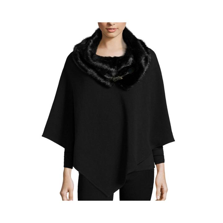 Mixit&trade; Fleece Poncho With Faux Fur Cowlneck