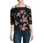 By & By Long Sleeve Round Neck Dobby Floral Blouse-juniors