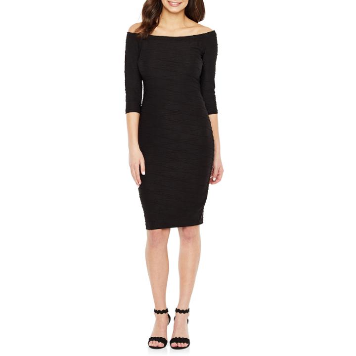Premier Amour 3/4 Sleeve Jacquard Bodycon Dress