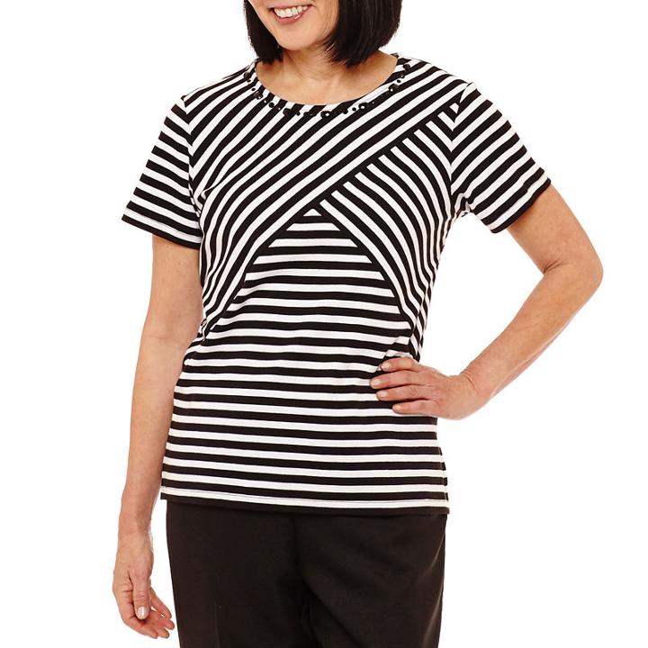 Alfred Dunner Classics Short Sleeve Crew Neck Stripe T-shirt-womens