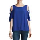 A.n.a Ana Tie Sleeve Cold Shoulder Short Sleeve Crew Neck Woven Blouse