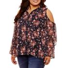 Self Esteem Relaxed Fit Long Sleeve Floral Button-front Shirt-juniors Plus