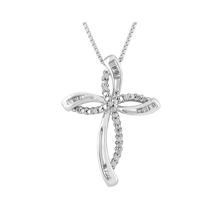 1/10 Ct. T.w. Diamond Sterling Silver Openwork Cross Pendant Necklace