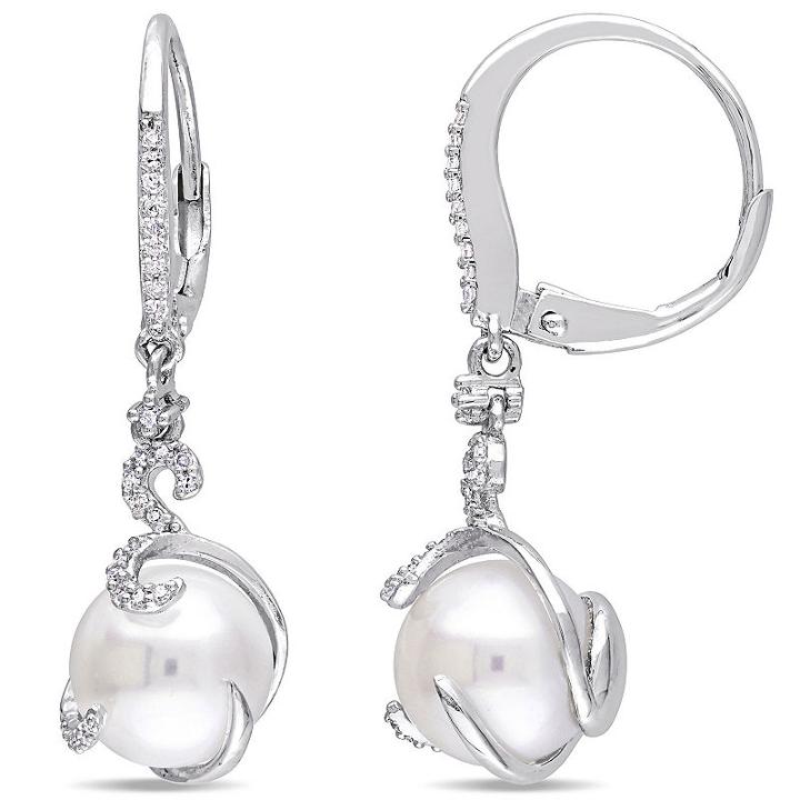 1/5 Ct. T.w. White Pearl Sterling Silver Drop Earrings