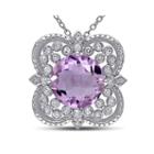 Round Genuine Rose De France Amethyst, White Topaz And Diamond-accent Necklace