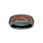 Mens Black Zirconium Band Ring With Wood Inlay