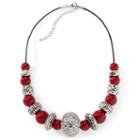 Red & Silvertone Beaded Necklace
