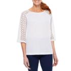 Sag Harbor Lace And Stripes 3/4 Sleeve Crew Neck T-shirt