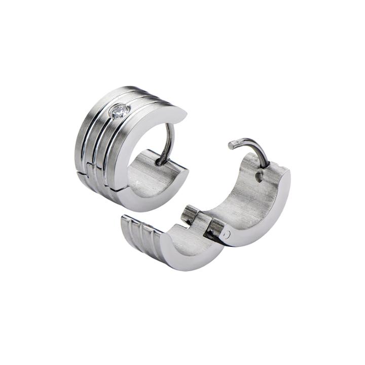 Stainless Steel With Cubic Zirconia 12.7x7mm Huggie Hoop Earrings