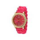 Tko Orlogi Womens Crystal-accent Chain-link Pink Silicone Strap Stretch Watch