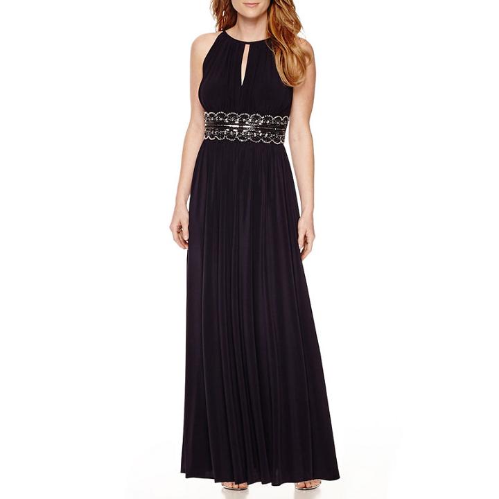 R & M Richards Sleeveless Beaded Halter Dress