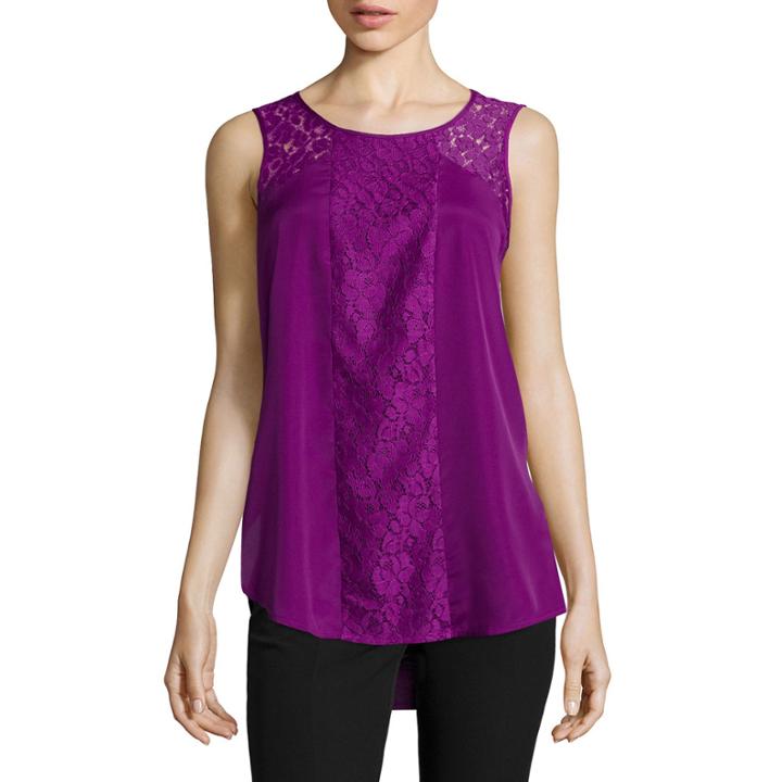 Worthington Sleeveless Lace-inset High-low-hem Top - Tall