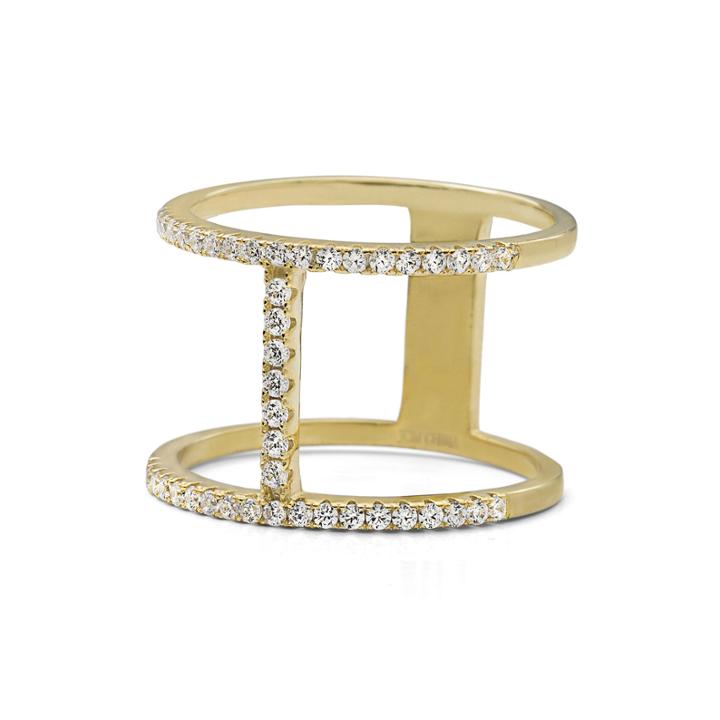 Cubic Zirconia Double Bar 14k Yellow Gold Over Silver Ring
