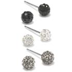 Silver Treasures Sterling Silver Black, White & Gray Crystal Stud Earrings