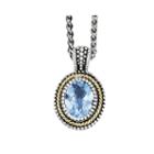 Shey Couture Genuine Blue Topaz Sterling Silver And 14k Yellow Gold Oval Pendant Necklace