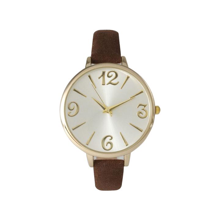 Olivia Pratt Womens Goldtone Bezel Silvertone Dial Brown Petite Leather Watch 26357brown