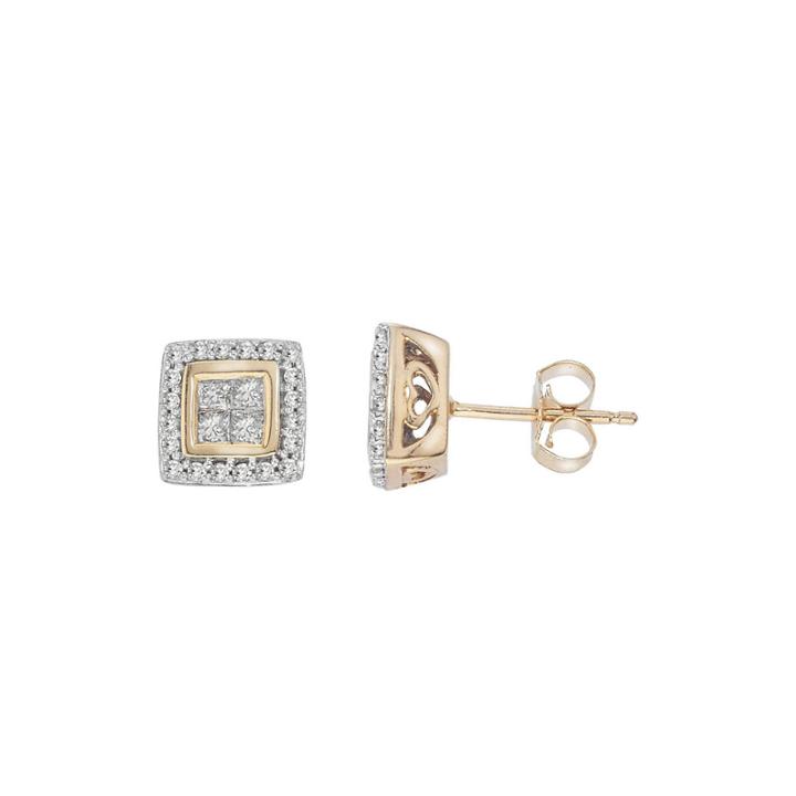 1/2 Ct. T.w. Diamond 10k Yellow Gold Quad Princess-cut Stud Earrings