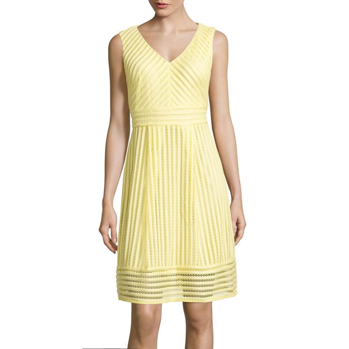 Studio 1 Sleeveless Stripe Mesh Fit-and-flare Dress