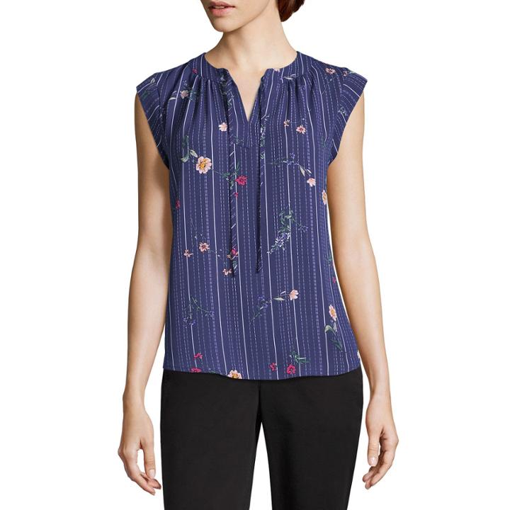 Liz Claiborne Cap Sleeve Split Neck Blouse