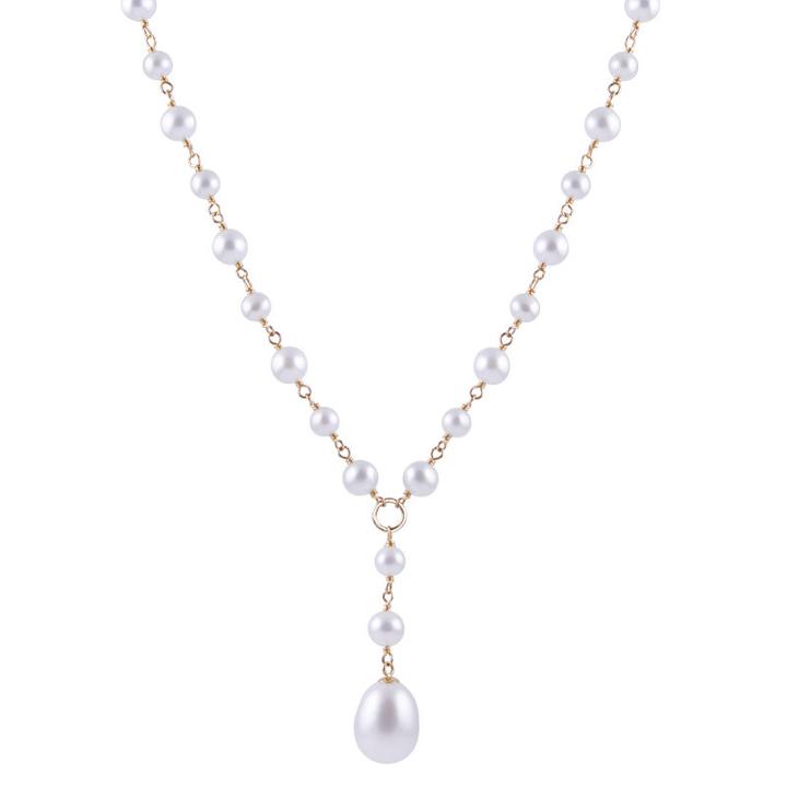 Womens White Pearl 14k Y Necklace