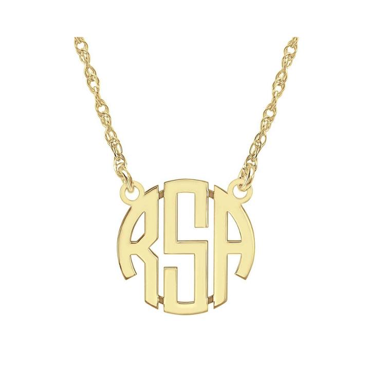 Personalized 14k Gold Over Sterling Silver 15mm Block Monogram Necklace
