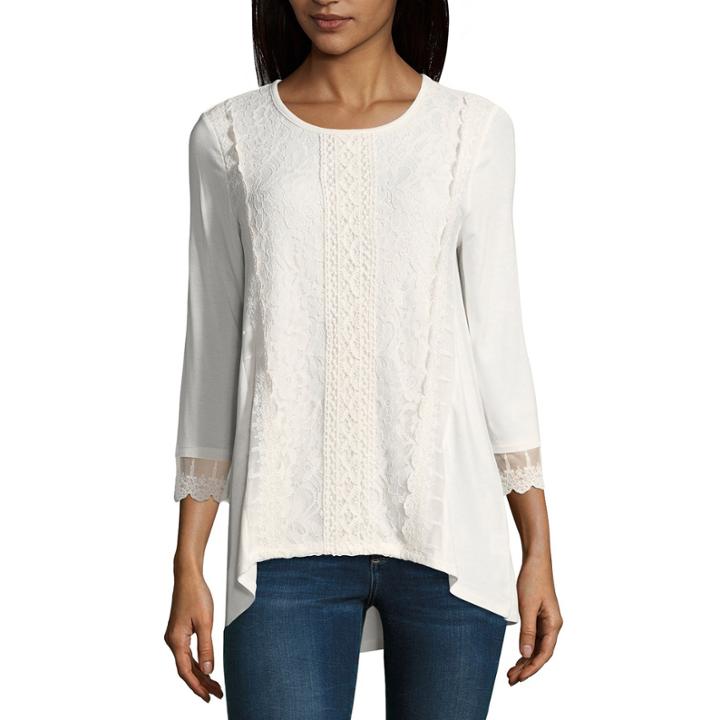 89th & Madison 3/4 Sleeve Lace Front T-shirt-womens