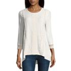 89th & Madison 3/4 Sleeve Lace Front T-shirt-womens