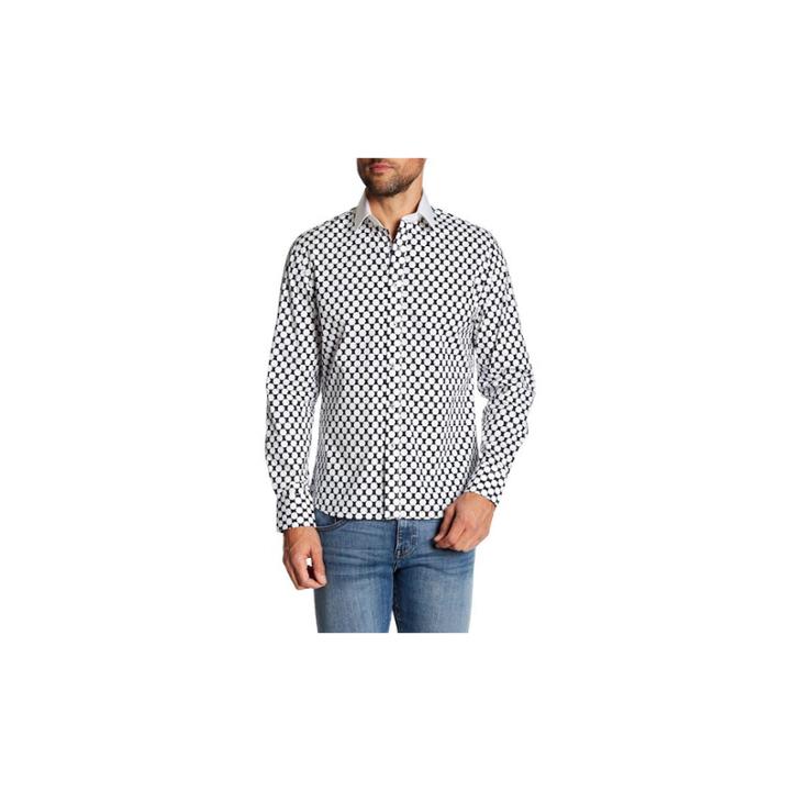 Tr Premium White And Black Circle Contrast Slim Fit Dress Shirts