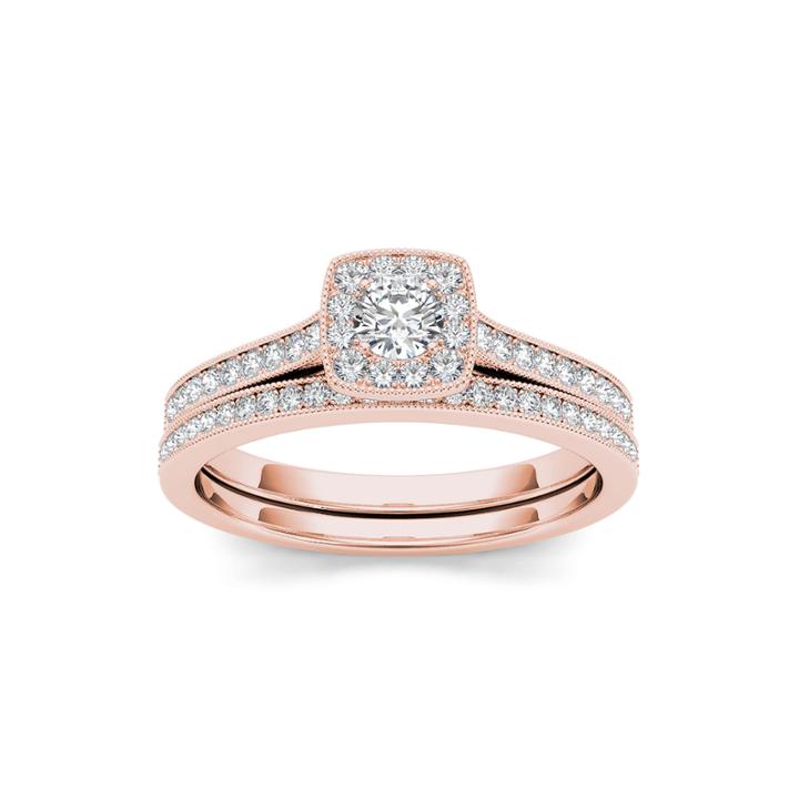1/2 Ct. T.w. Diamond 10k Rose Gold Halo Bridal Ring Set