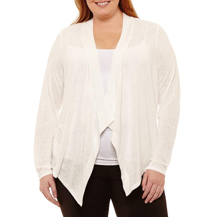 Worthington Long Sleeve Chiffon Back Cardigan - Plus