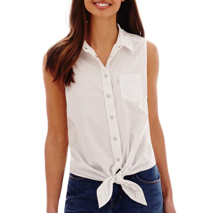 Levi's Sleeveless Tie-front Swiss Dot Shirt