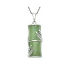 Green Jade Sterling Silver Bamboo Pendant Necklace