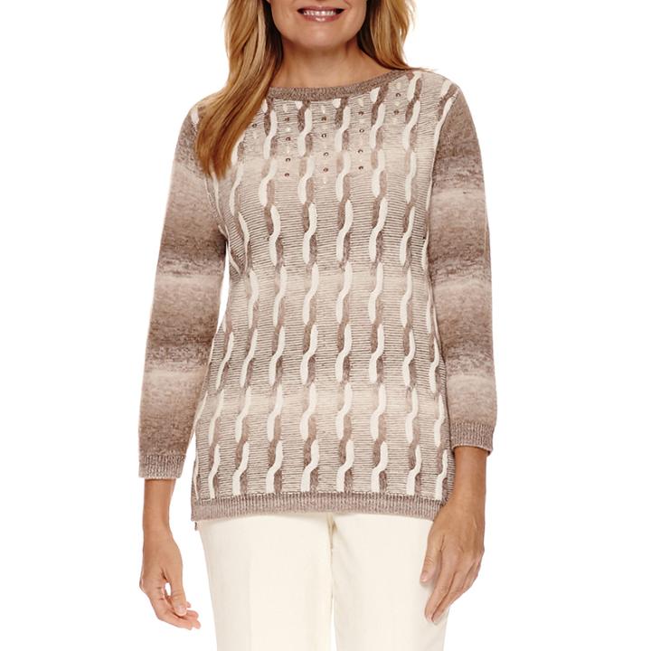 Alfred Dunner Twilight Point 3/4 Sleeve Crew Neck Pullover Sweater