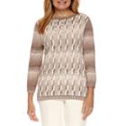 Alfred Dunner Twilight Point 3/4 Sleeve Crew Neck Pullover Sweater