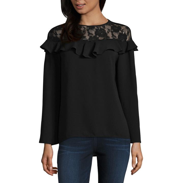 Libby Edelman Long Sleeve Lace Yoke Top