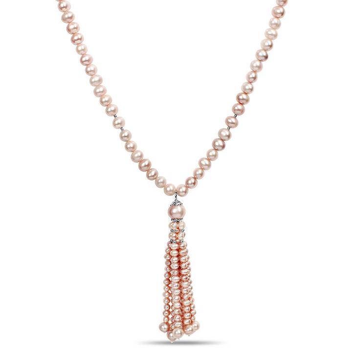 Womens Pink Cultured Freshwater Pearls Beaded Necklace