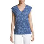 Liz Claiborne Cap Sleeve V-neck T-shirt