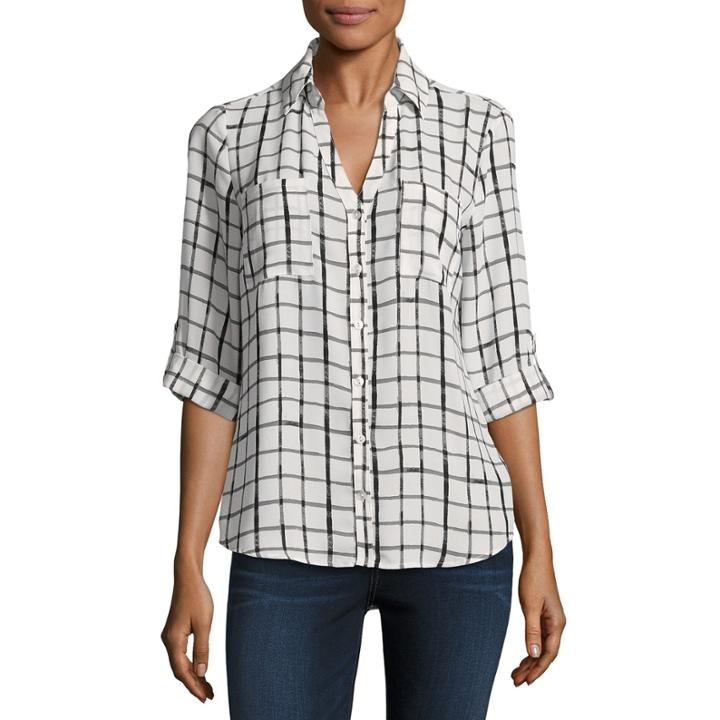 By & By 3/4 Sleeve Crepe Grid Blouse-juniors