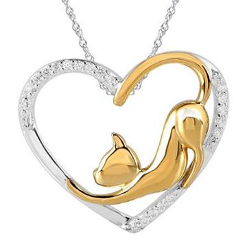 Aspca Tender Voices 1/10 Ct. T.w. Diamond Cat Heart Pendant Necklace